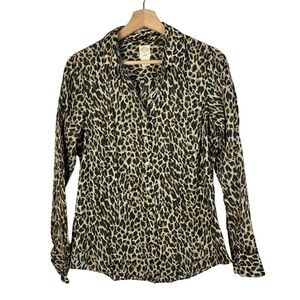 J. Crew The Perfect Shirt Beige & Brown Leopard Long Sleeve Button Down 4